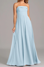 Light blue A line strapless chiffon gown