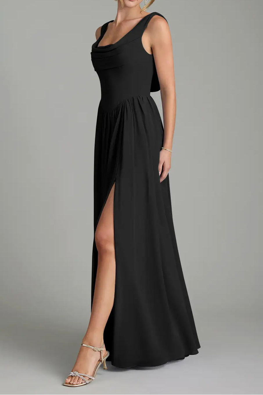 Black A-Line Chiffon Bridesmaid Dress