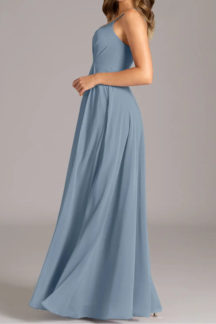 Flowy A line pleated chiffon gown