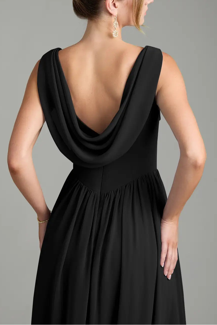 Black A-Line Chiffon Bridesmaid Dress
