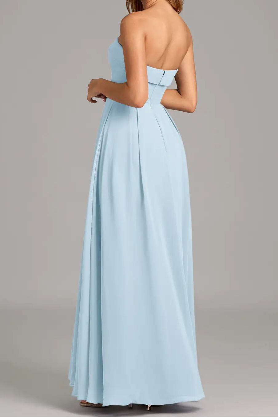 Light blue A line strapless chiffon gown