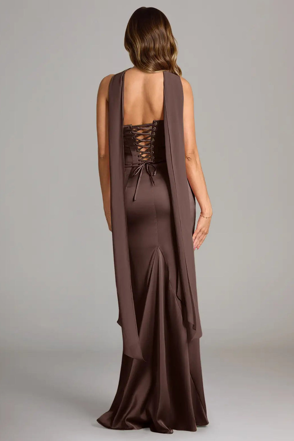 Plus Size Mermaid Strapless Stretch Satin Dress - Ganache