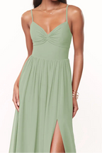 Elegant Grass Green A Line V Neck Pleated Evening Gown