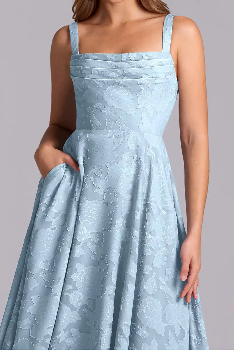 Romantic A line pleated dress with floral burnout detailing