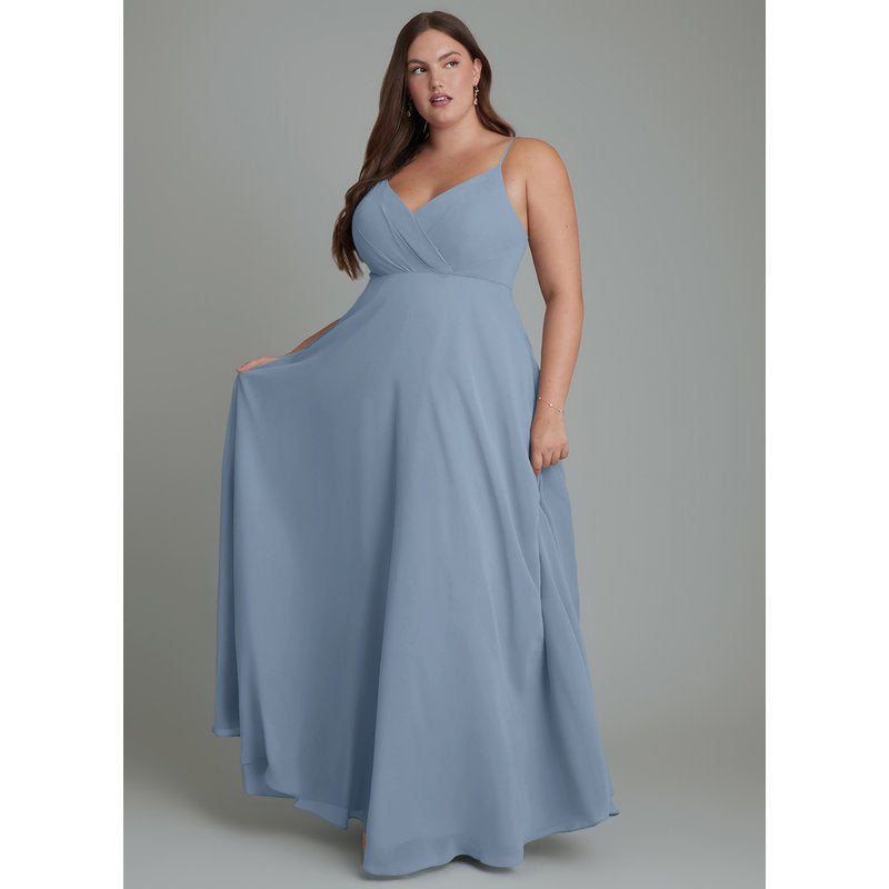 Flowing A-Line Pleated Chiffon Floor-Length Bridesmaid Dress Dusty Blue