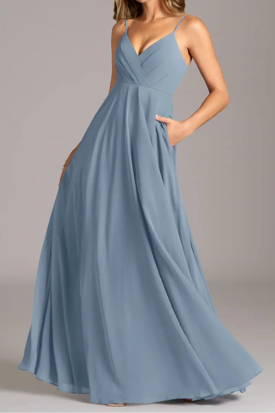 Flowy A line pleated chiffon gown