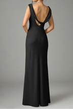 Black Mermaid Pleated Stretch Satin Dress