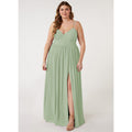 Elegant A-Line V-Neck Pleated Chiffon Evening Dress Dusty Sage