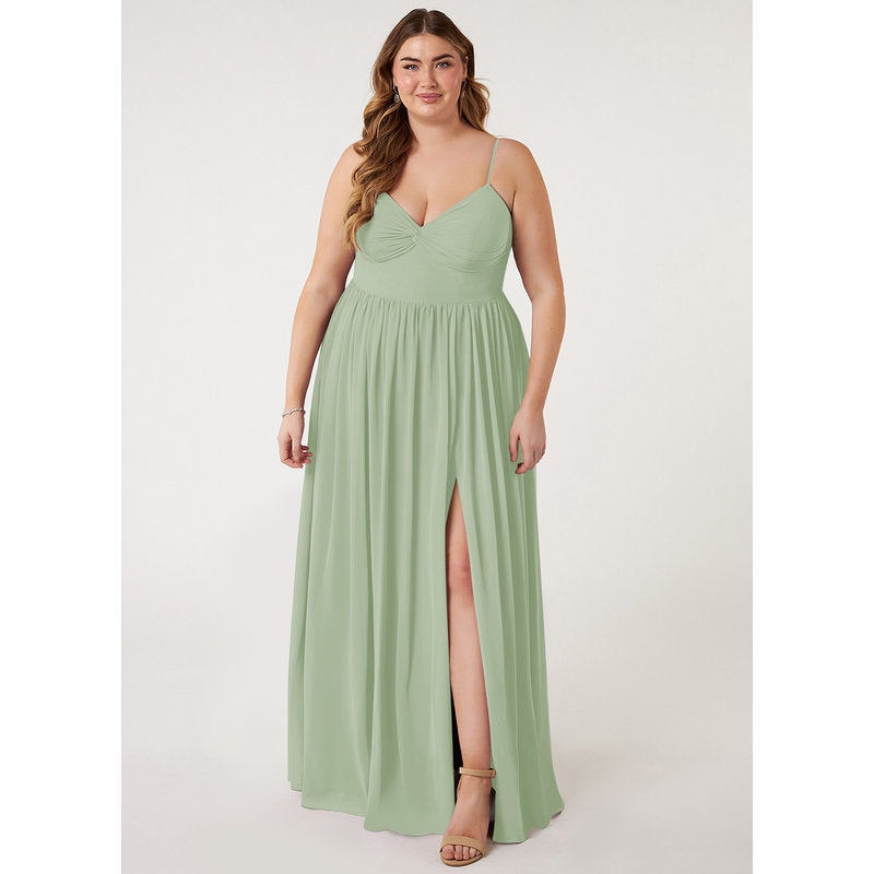 Elegant A-Line V-Neck Pleated Chiffon Evening Dress Dusty Sage