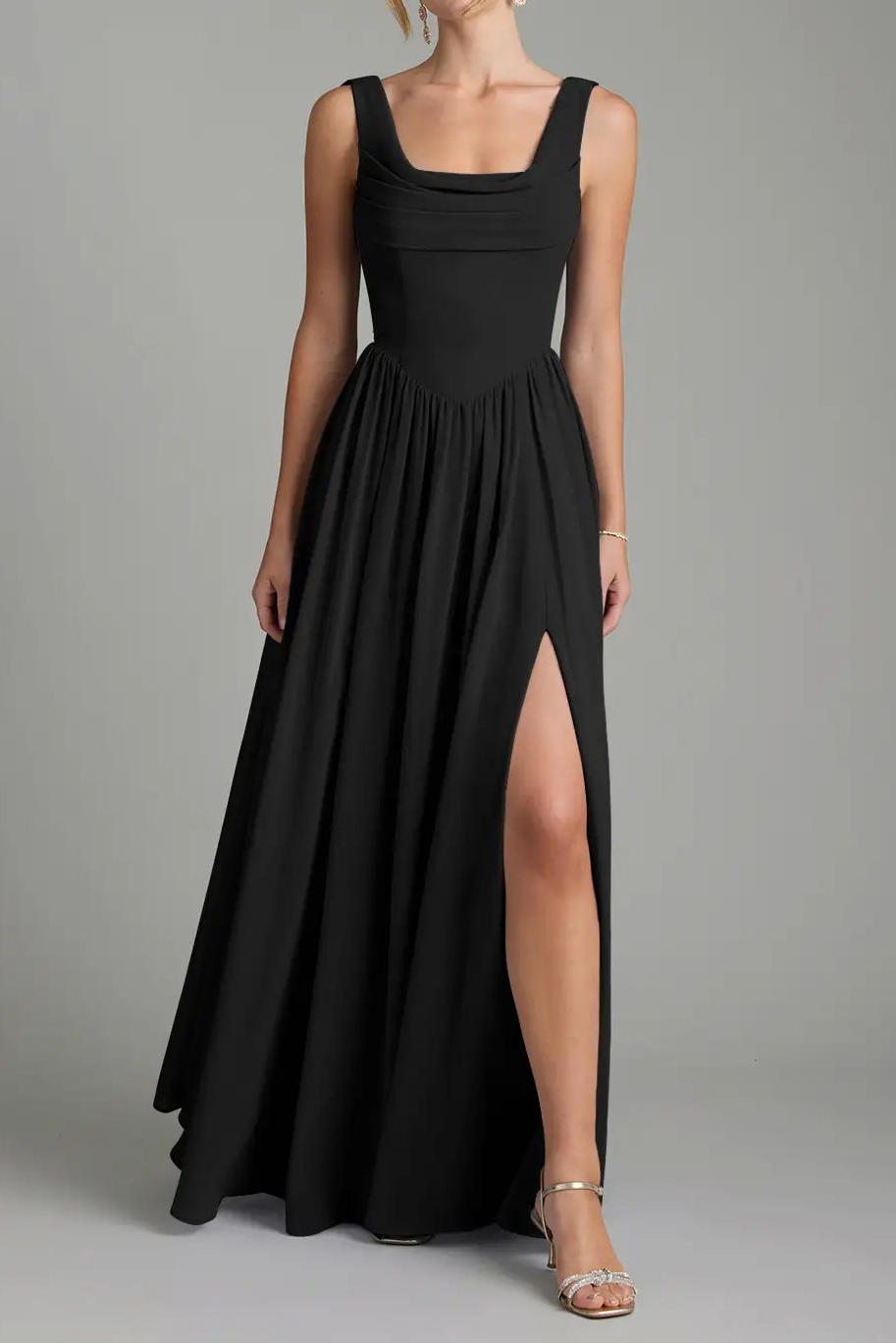 Black A Line Chiffon Bridesmaid Dress