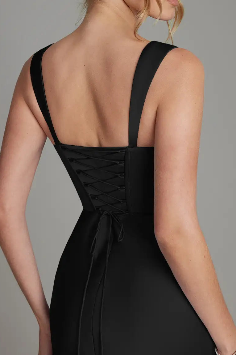 Black stretch satin fitted mermaid dress