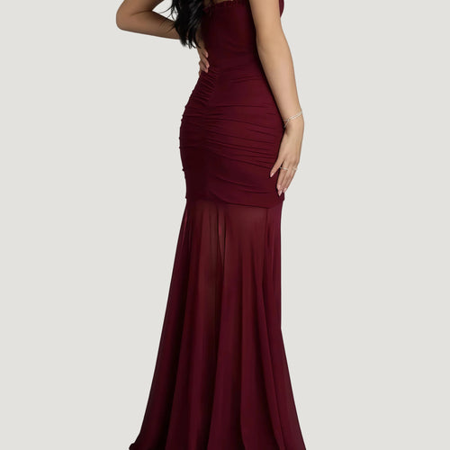 Elegant Burgundy Evening Dress Side