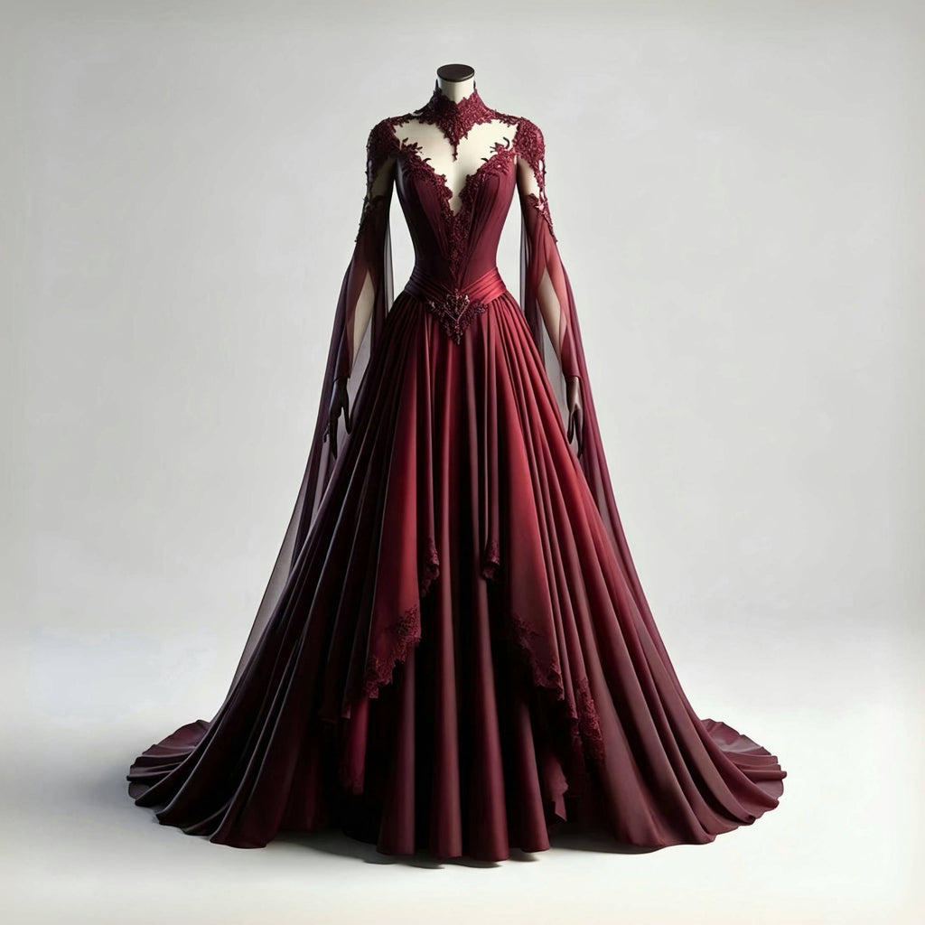 Vintage style burgundy prom gown