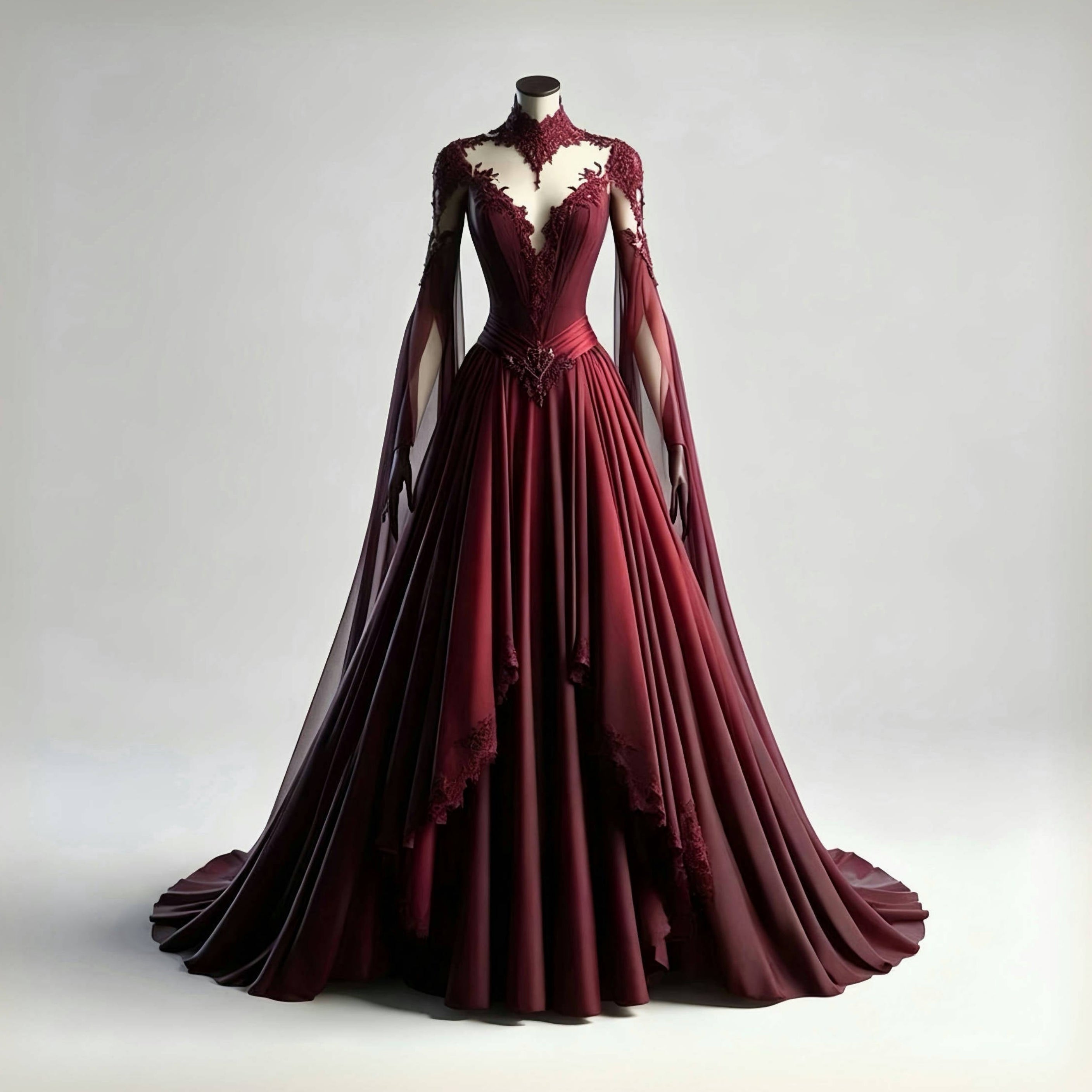 Vintage style burgundy prom gown