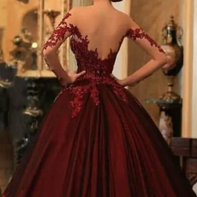 Vintage style burgundy prom gown