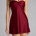 Women's Off Shoulder Satin Sweetheart Neck Mini Skater Dress