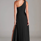 Women's One Shoulder Chiffon Maxi Dress with Side Slit