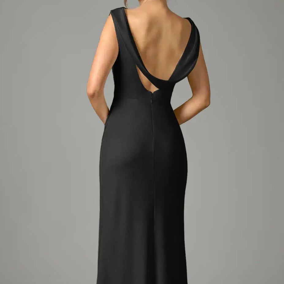 Women's Sleeveless Cowl Neck Open Back Mermaid Gown
