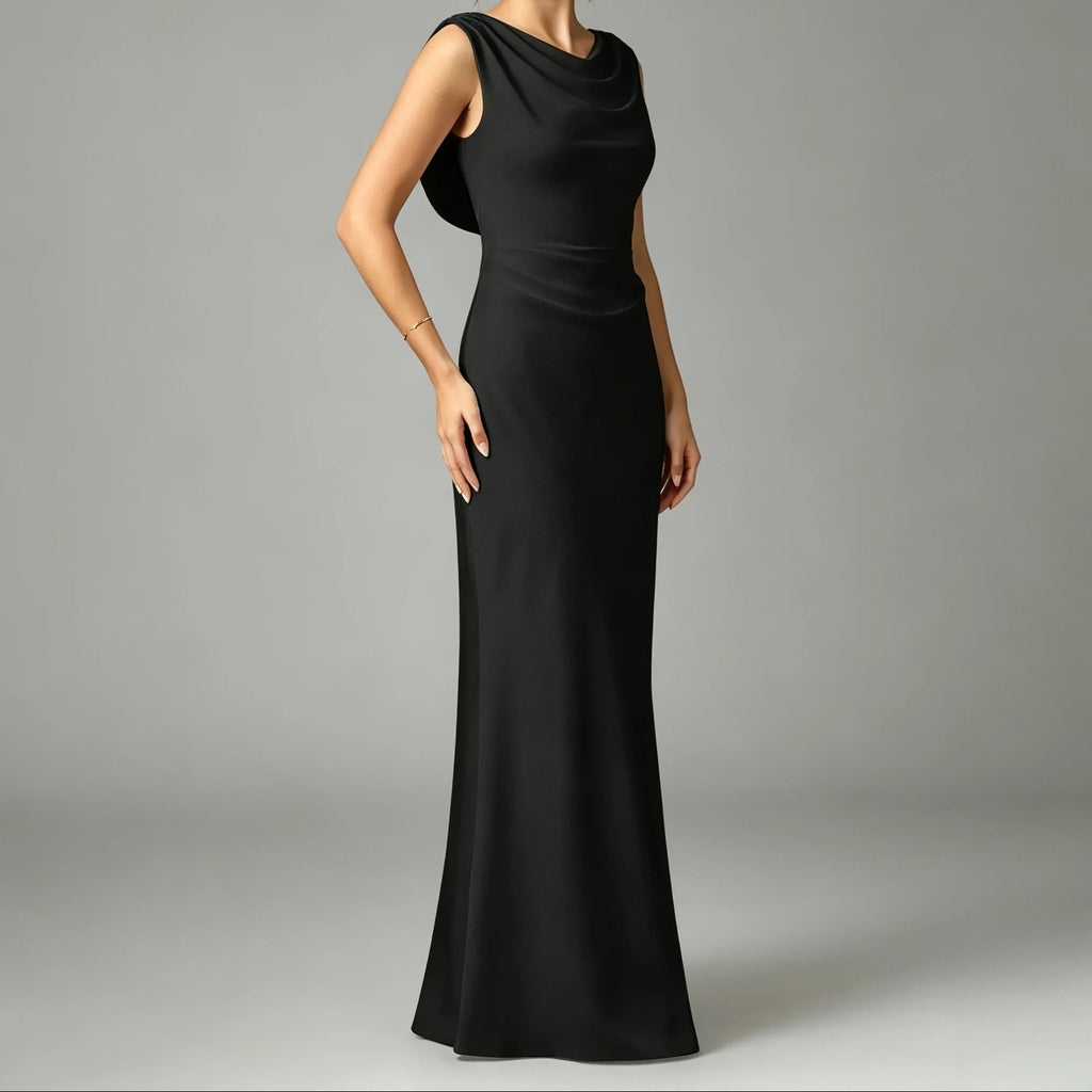 Women's Sleeveless Cowl Neck Open Back Mermaid Gown