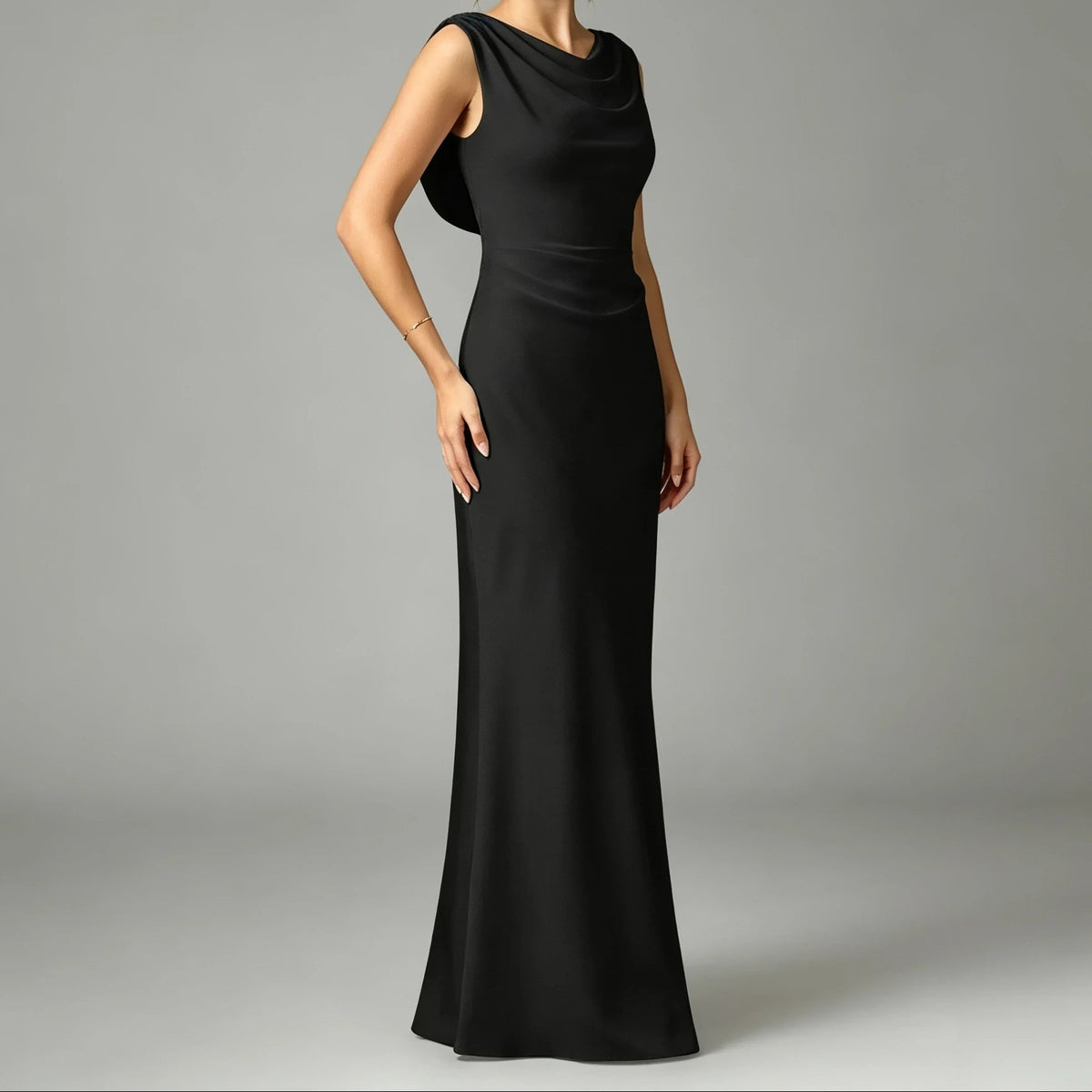 Women's Sleeveless Cowl Neck Open Back Mermaid Gown