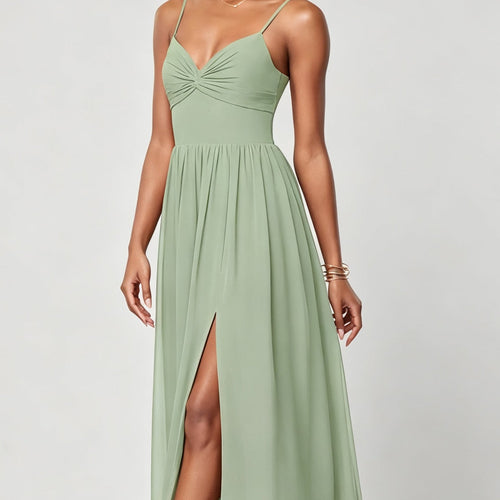 Women's Spaghetti Strap V Neck Chiffon A Line Bridesmaid Dress