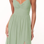 Women's Spaghetti Strap V Neck Chiffon A Line Bridesmaid Dress