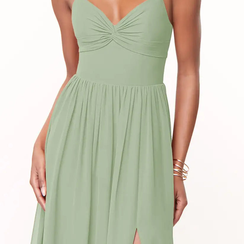 Women's Spaghetti Strap V Neck Chiffon A Line Bridesmaid Dress