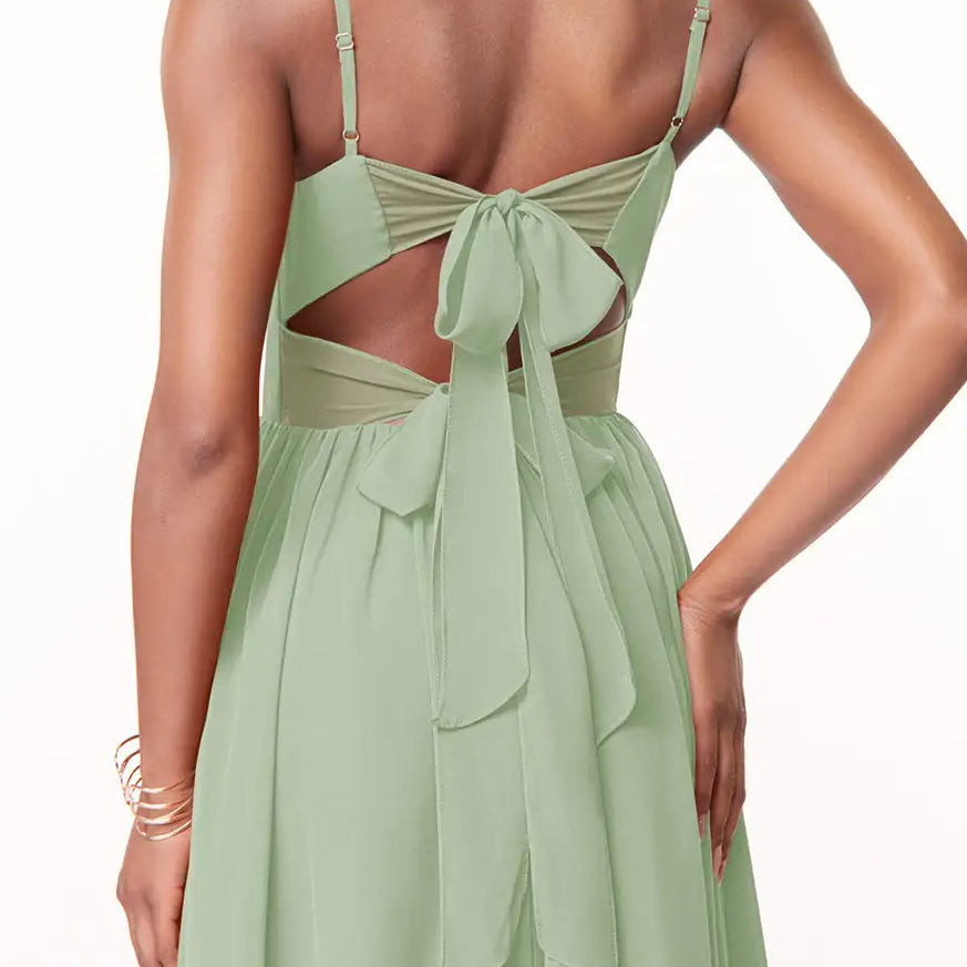 Women's Spaghetti Strap V Neck Chiffon A Line Bridesmaid Dress