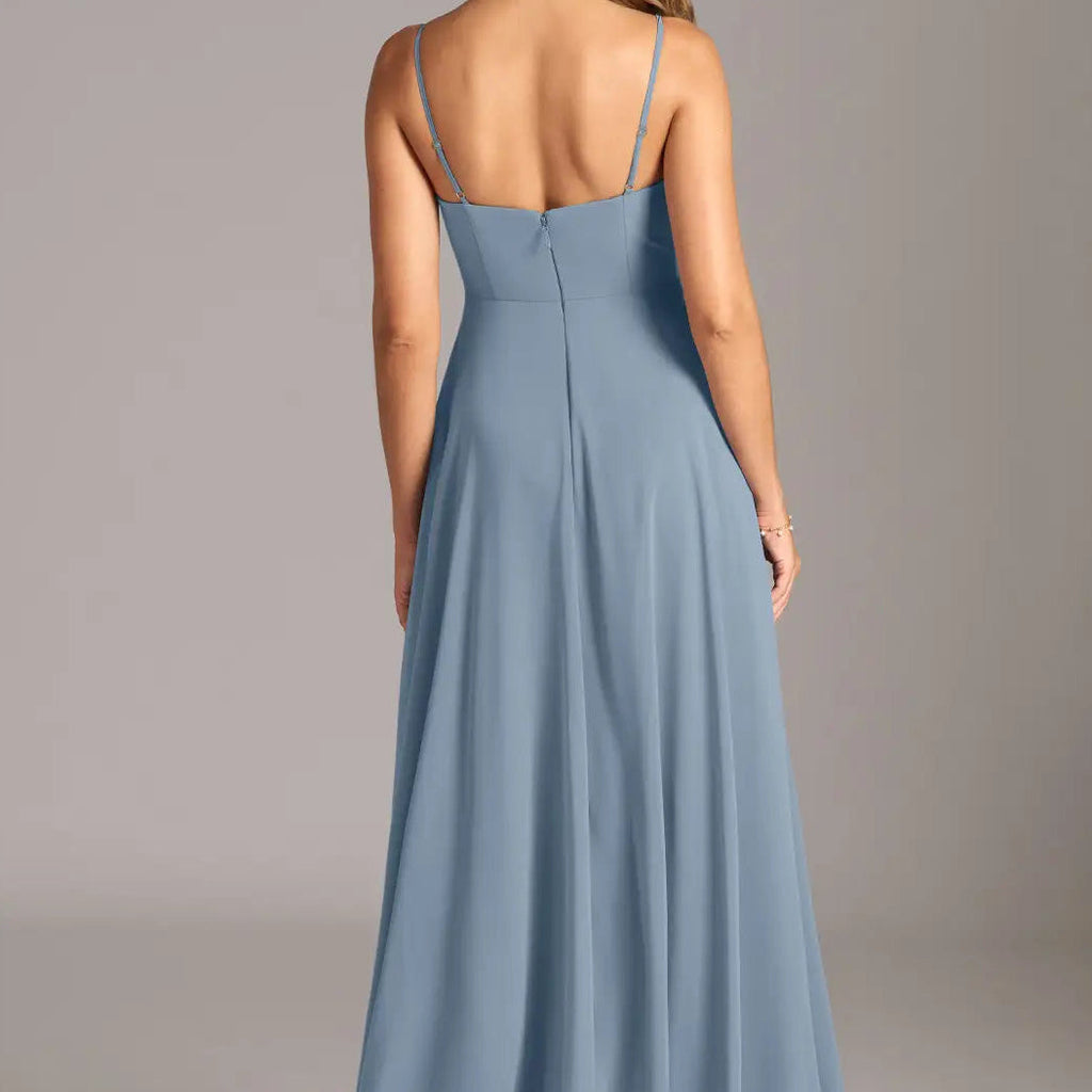 Women's Spaghetti Strap V Neck Chiffon A Line Maxi Gown