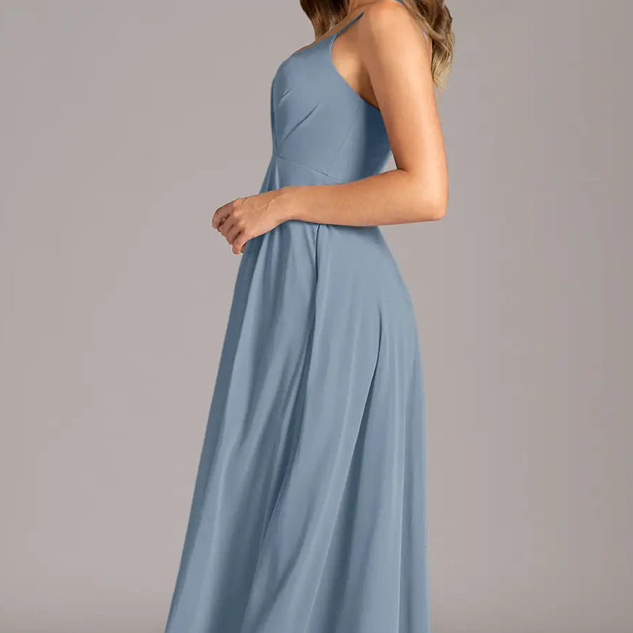 Women's Spaghetti Strap V Neck Chiffon A Line Maxi Gown