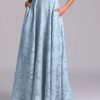 Women's Square Neck Jacquard A Line Maxi Gown