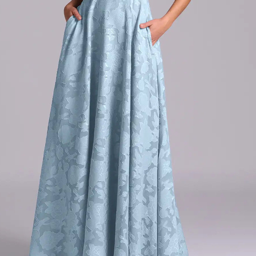 Women's Square Neck Jacquard A Line Maxi Gown