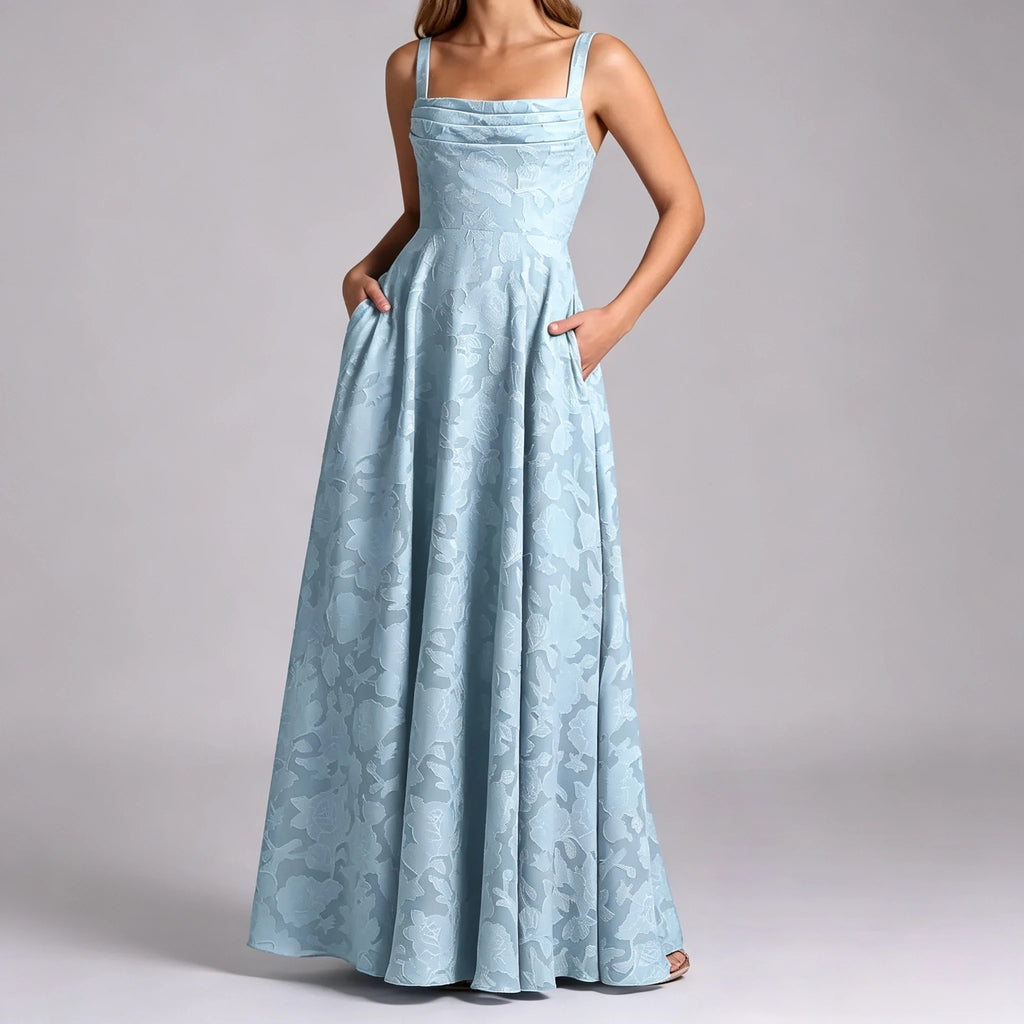 Women's Square Neck Jacquard A Line Maxi Gown