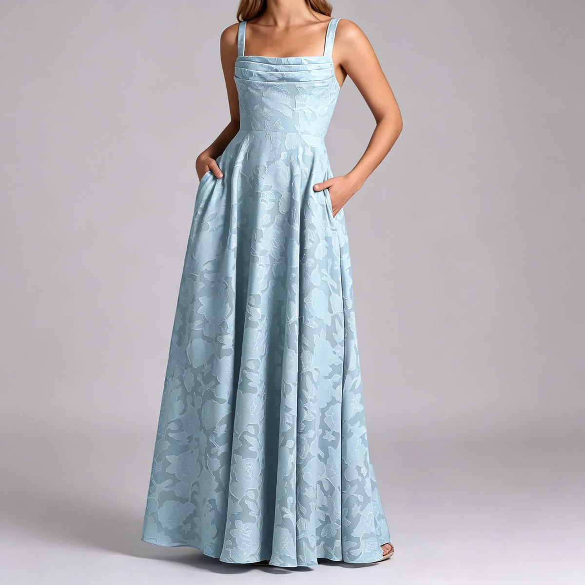 Women's Square Neck Jacquard A Line Maxi Gown