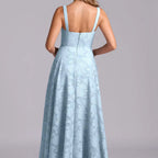 Women's Square Neck Jacquard A Line Maxi Gown