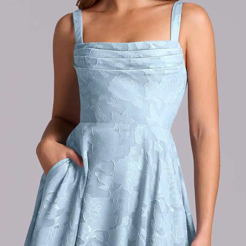 Women's Square Neck Jacquard A Line Maxi Gown