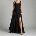 Women's Square Neck Open Back Chiffon Gown