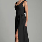 Women's Square Neck Open Back Chiffon Gown