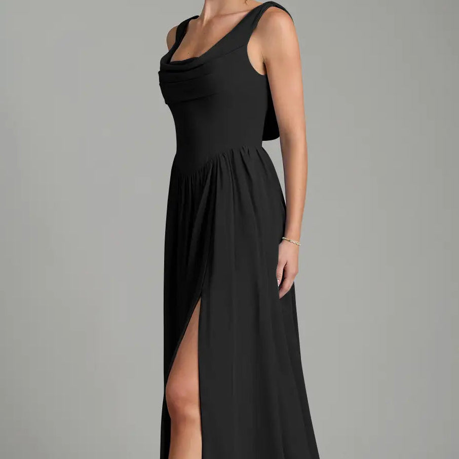 Women's Square Neck Open Back Chiffon Gown