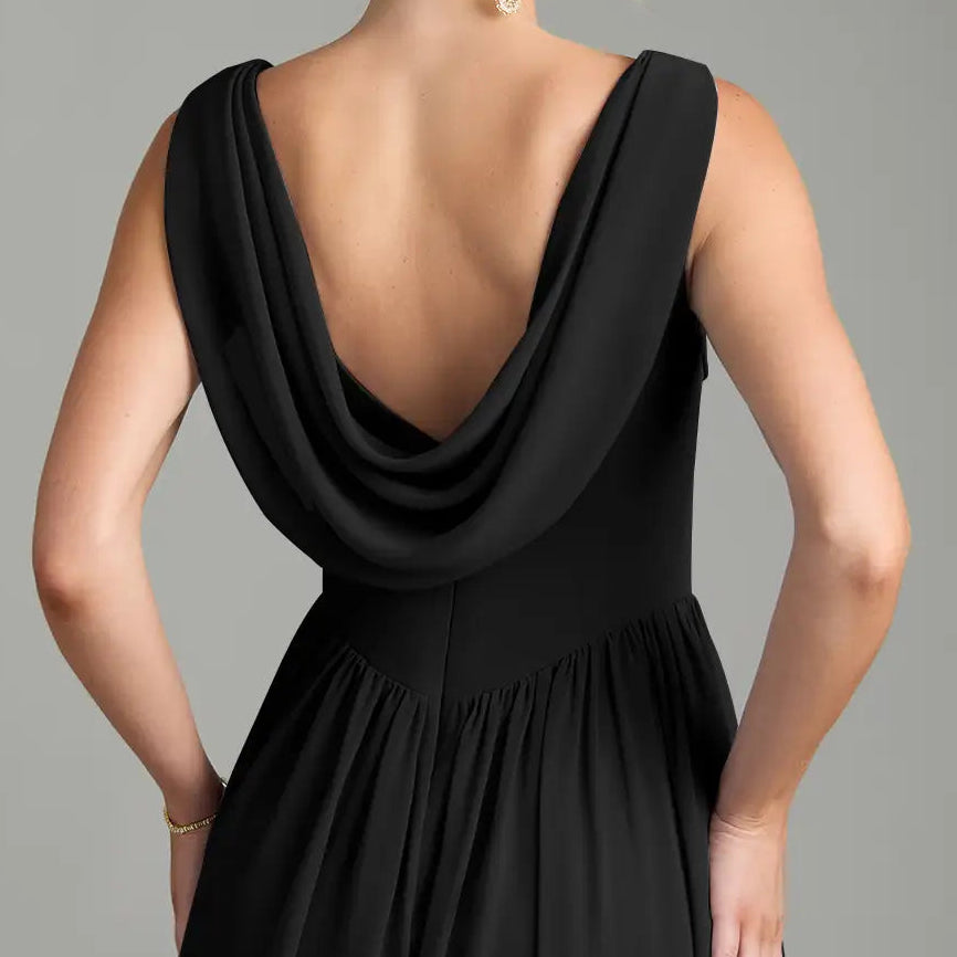 Women's Square Neck Open Back Chiffon Gown