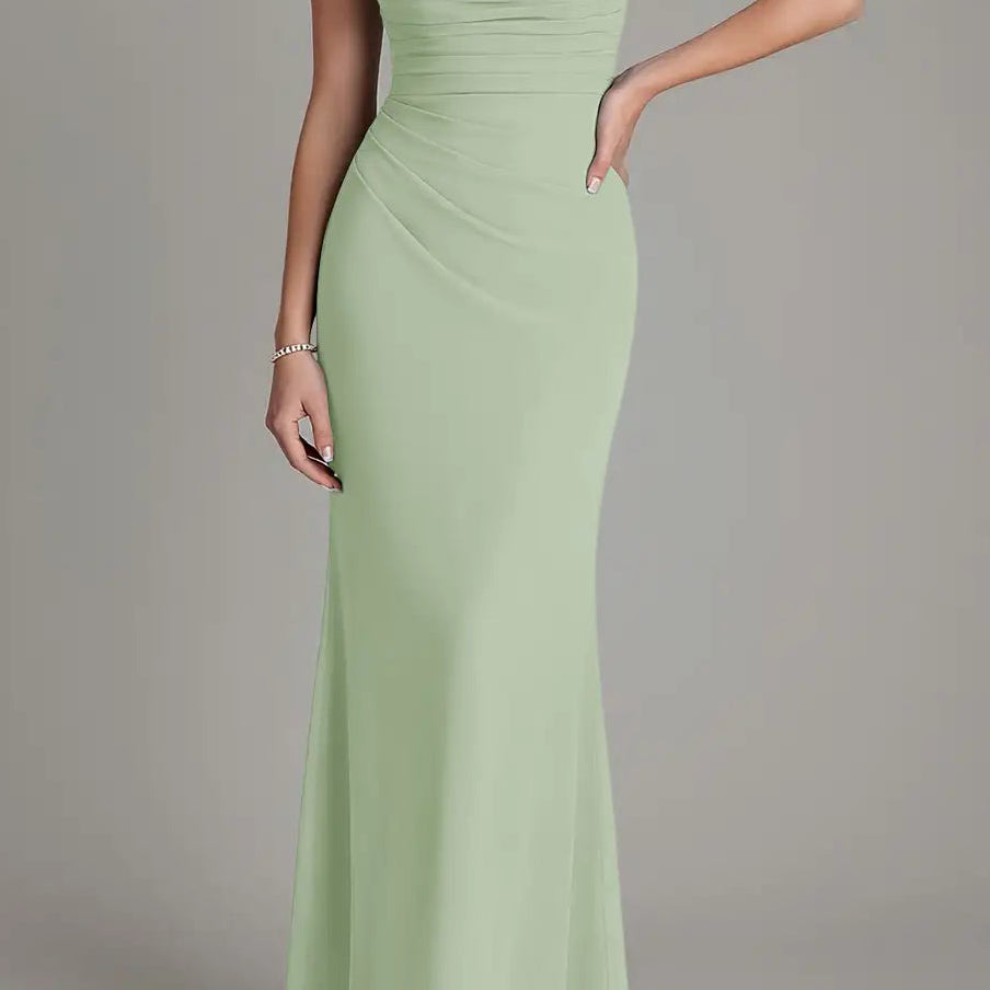 Women's Wide Strap Square Neck Mermaid Gown