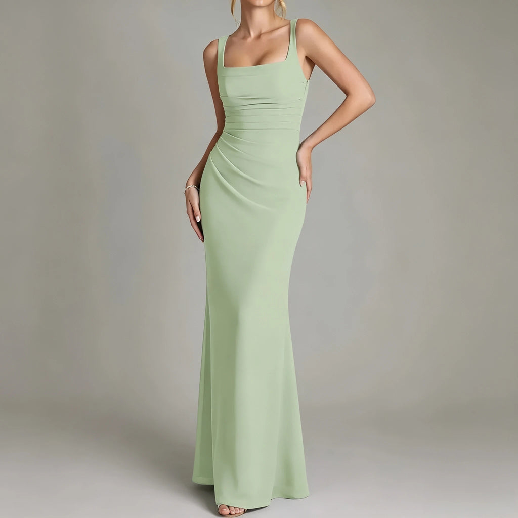 Women's Wide Strap Square Neck Mermaid Gown