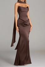 Off-the-shoulder mermaid gown in stretch satin