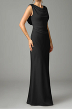 Black Mermaid Pleated Stretch Satin Dress