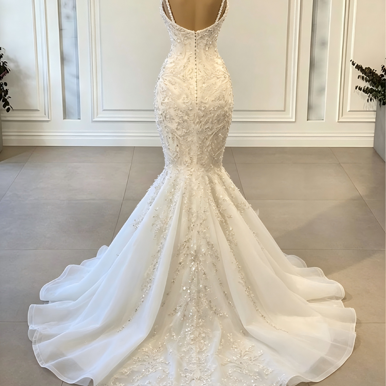 V-Neck Beaded Mermaid Wedding Gown Detail