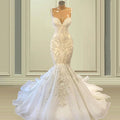 V-Neck Beaded Mermaid Wedding Gown