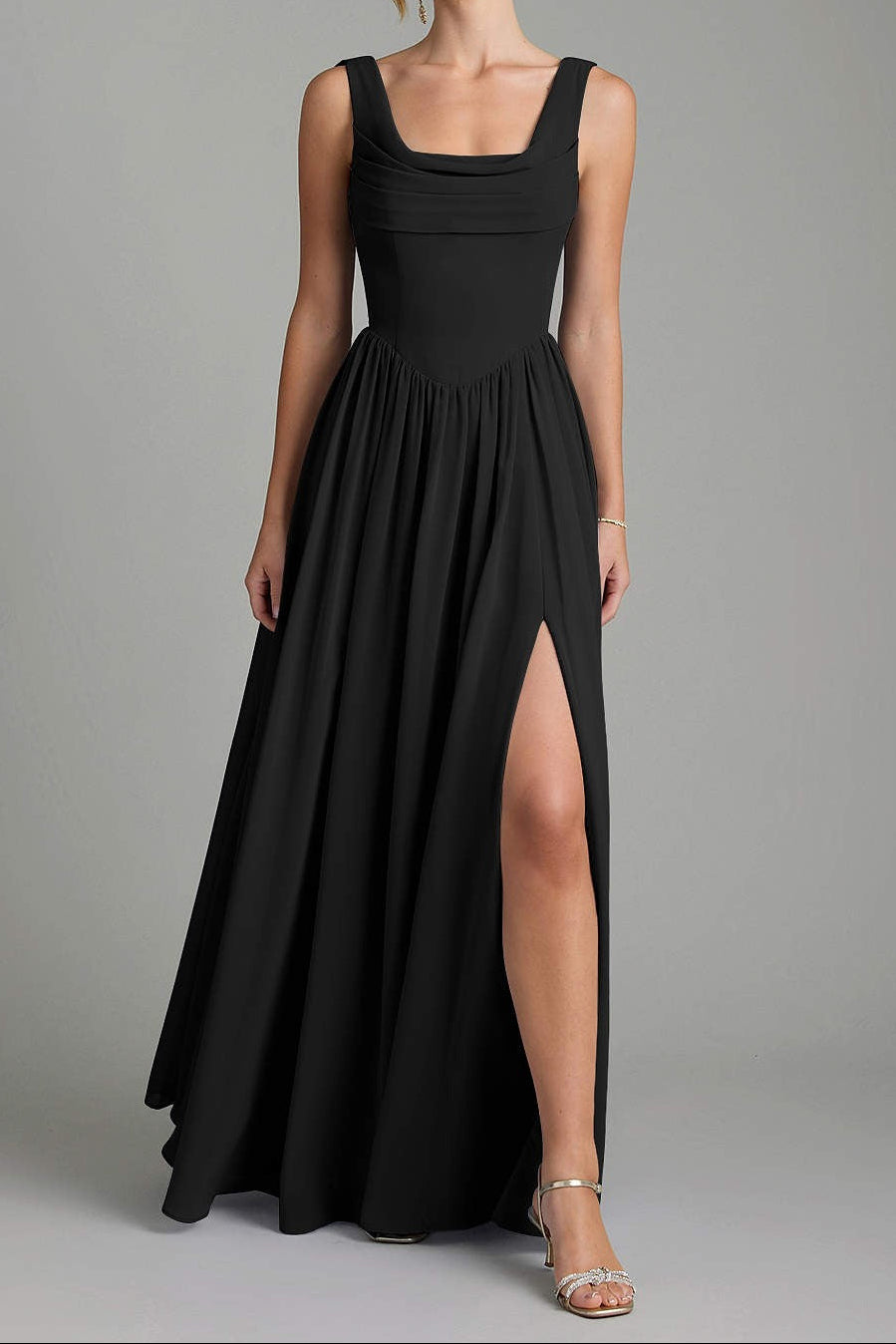 Black A-Line Chiffon Bridesmaid Dress