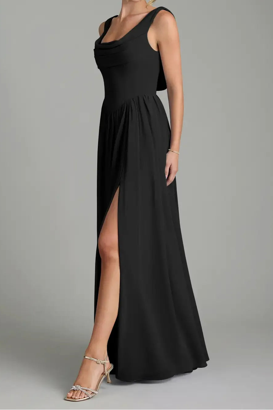 Black A-Line Chiffon Bridesmaid Dress