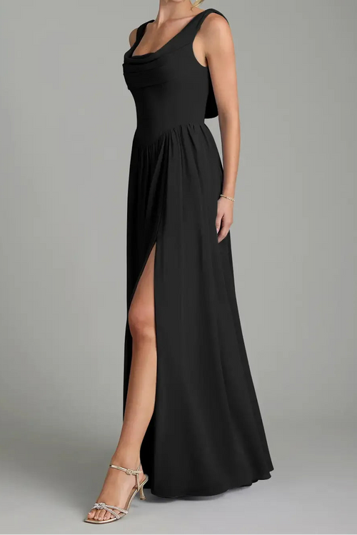 Black A-Line Chiffon Bridesmaid Dress