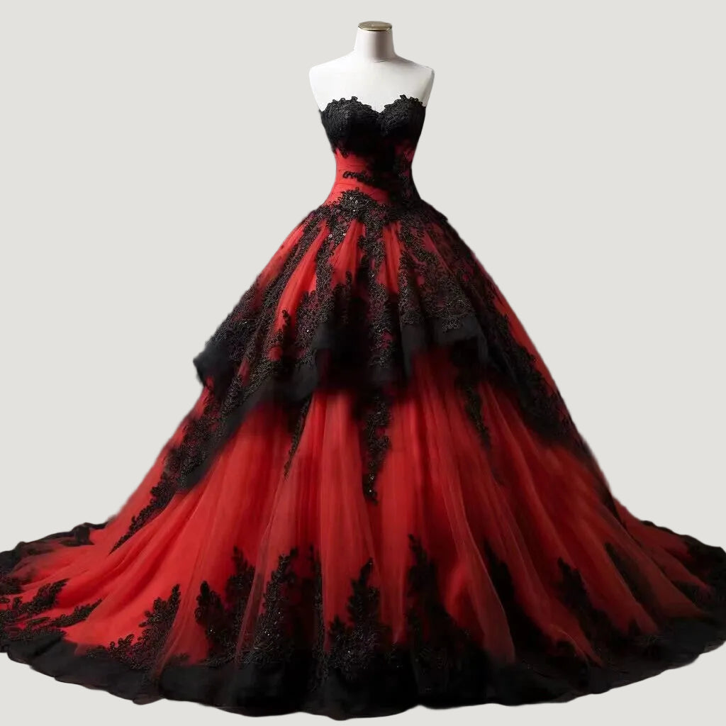 Red Tiered Tulle Ball Gown